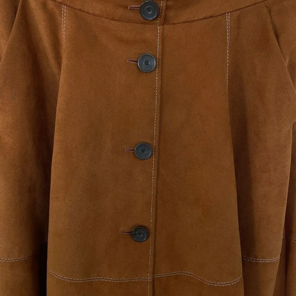 Karen Millen Brown Vegan Faux Suede Button Front Western A-Line Skirt Size 8